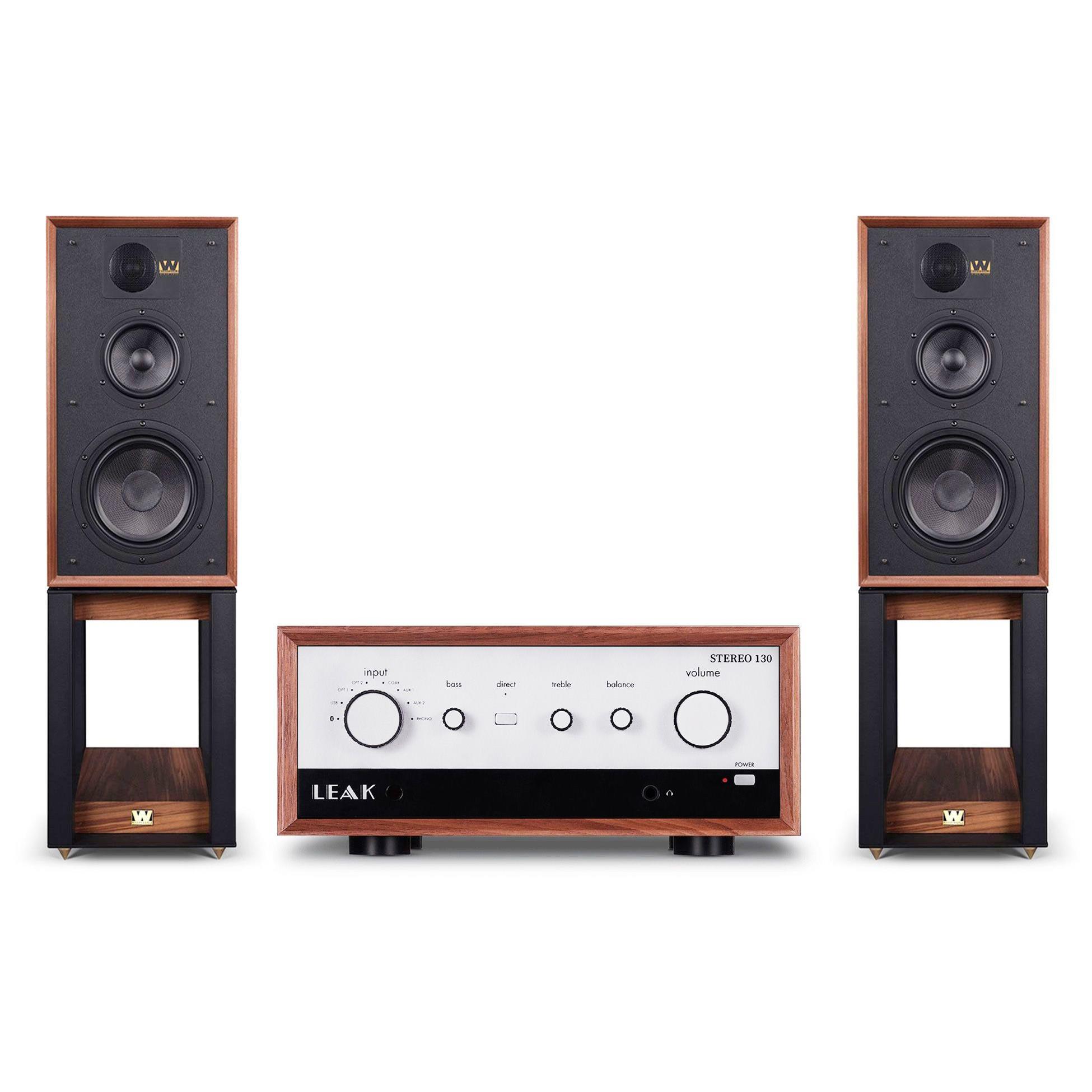 Leak Stereo 130 Wharfedale Linton with Stands (Walnut) Bundle